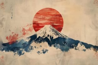 Japan Mountain Fuji Watercolor Poster Gráfico Ilustrações para Impressão Por Art's and Patterns