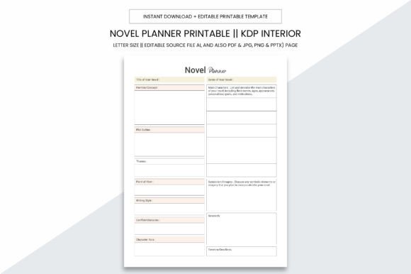 Novel Planner Kdp Interior Printable Graphic KDP Keywords By Graphic_hero