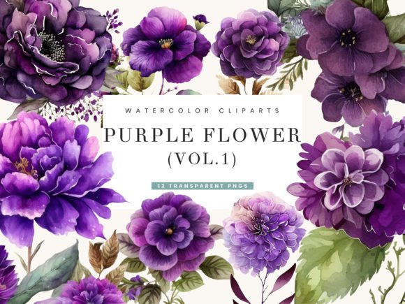 Purple Flower Clipart Vol.1 Grafika Ilustracje do Druku Przez busydaydesign