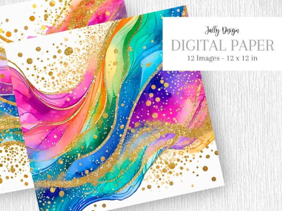 Vivid Colored Rainbow Alcohol Ink Art Graphic Backgrounds By jallydesign