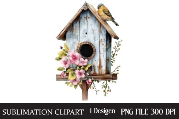 Watercolor Birdhouse Clipart Gráfico Ilustrações para Impressão Por CreativeCraft