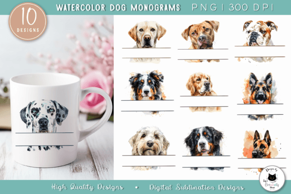 Watercolor Dog Breed Monogram | Dog PNG Graphic Illustrations By Ivy’s Creativity House