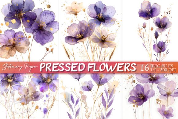Watercolor Purple and Gold Wildflowers Graphic Backgrounds By Summer Digital Design