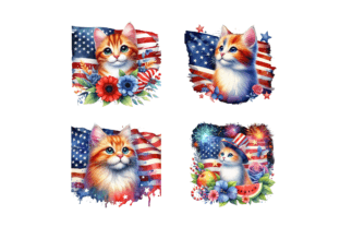 4th of July Cat Clipart Sublimation PNG Graphic Illustrations By Pixelique 3