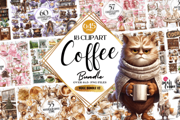 Coffee Clipart Png Mega Bundle Gráfico Ilustraciones Imprimibles Por Markicha Art