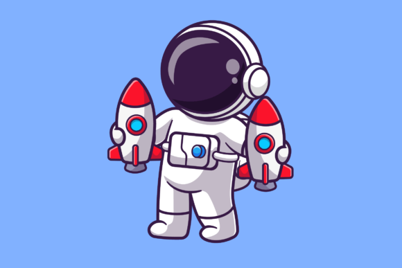 Cute Astronaut Holding Rocket Toys Graphic Illustrations By catalyststuff