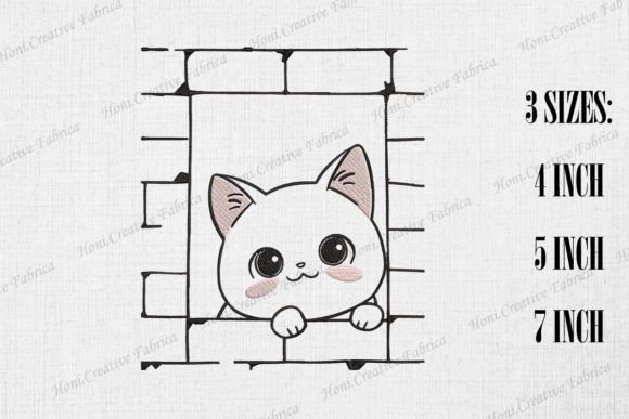 Cute Cat Peeking from Wall Cats Embroidery Design By Honi.designs