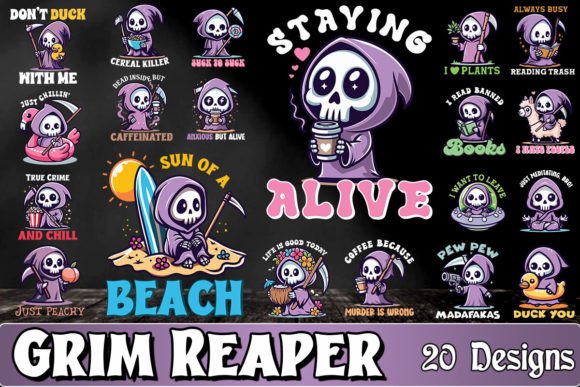 Cute Kawaii Grim Reaper SVG Bundle Graphic Print Templates By Litewort