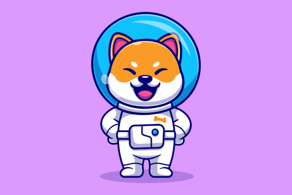 Cute Shiba Inu Dog Astronaut Standing Graphic Illustrations By catalyststuff
