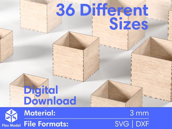 Laser Cut Box 36 Sizes Graphic 3D SVG By FlexModel