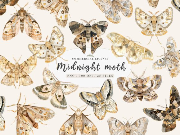 Lunar Moth Png, Midnight Moths Clipart, Gráfico Ilustraciones Imprimibles Por UsisArt