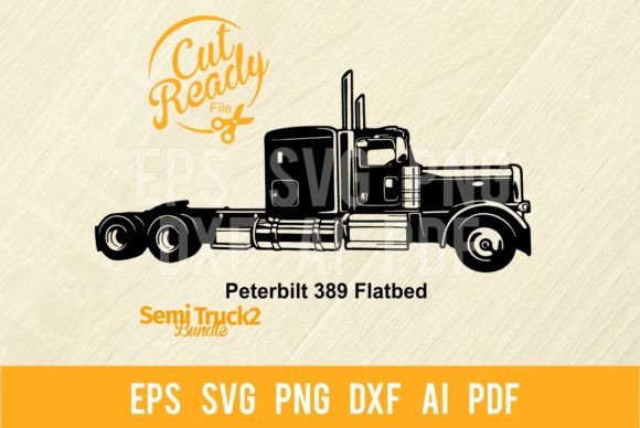 Peterbilt 389 Flatbed SVG Semi Truck SVG Grafika Ilustracje do Druku Przez SignReadyDClipart