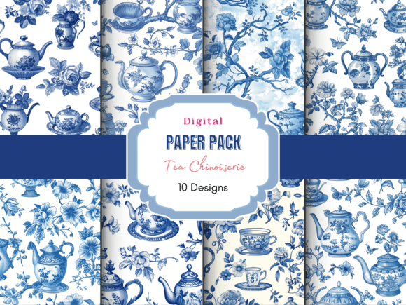 Tea Chinoiserie French Toile Du Jouy Graphic Patterns By Mystic Mountain Press
