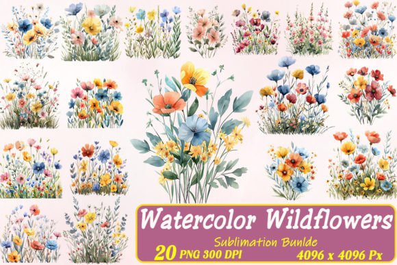 Watercolor Wildflower Sublimation Bundle Gráfico Ilustraciones Imprimibles Por Mulew