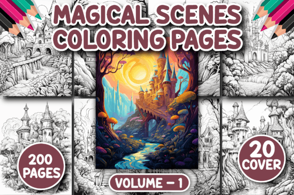 200 Magical Scenes Coloring Pages V - 1 Graphic Coloring Pages & Books Adults By Ministed Night