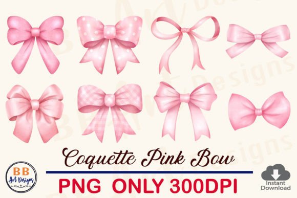 Coquette Pink Bow PNG, Ribbon Clipart Graphic Crafts By BB Art Designs