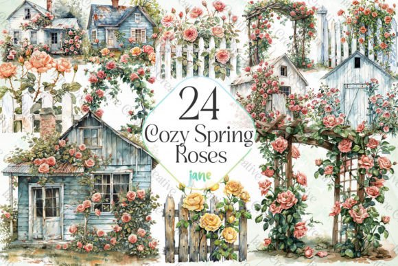 Cozy Spring Roses Sublimation Clipart Graphic Illustrations By JaneCreative