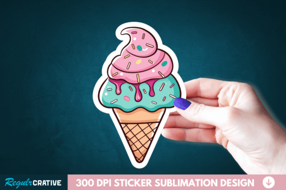 Cute Ice Cream Sticker Clipart PNG File Grafik Druckbare Illustrationen Von Regulrcrative