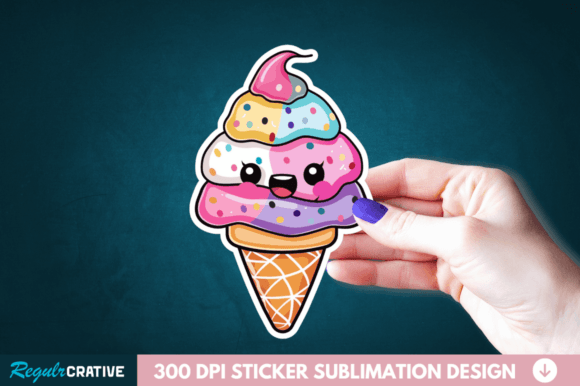 Cute Ice Cream Sticker Clipart PNG File Grafik Druckbare Illustrationen Von Regulrcrative