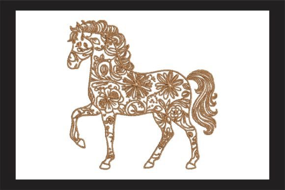 Floral Pattern Horse Caballos Diseño de Bordado Por Hungry Art