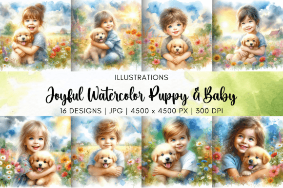 Joyful Watercolor Puppy & Baby Graphic Illustrations By Artistic Wisdom