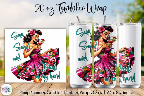 Pin-Up Girl Retro Beach Tumbler Wrap Graphic Crafts By Designs by Ira