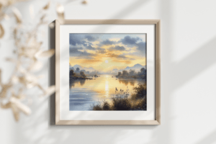Tranquil Sunset River Watercolor Set Gráfico Ilustrações para Impressão Por Artistic Wisdom 3