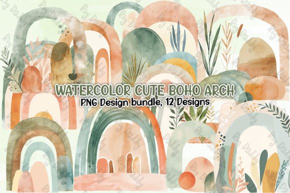 Watercolor Cute Boho Arch Clipart PNG Gráfico Ilustrações para Impressão Por Big Daddy