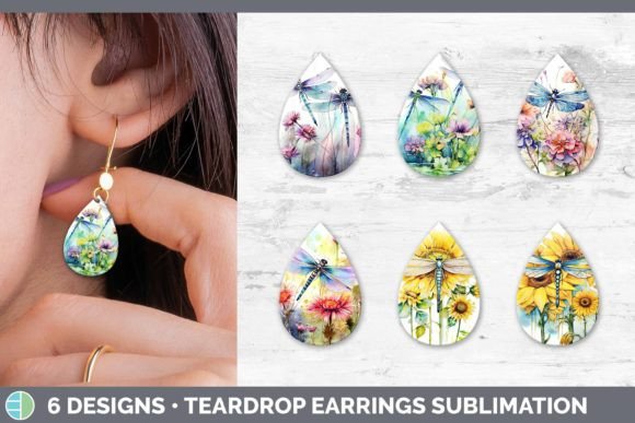 Watercolor Dragonfly Teardrop Earrings | Grafica Illustrazioni AI Di Enliven Designs