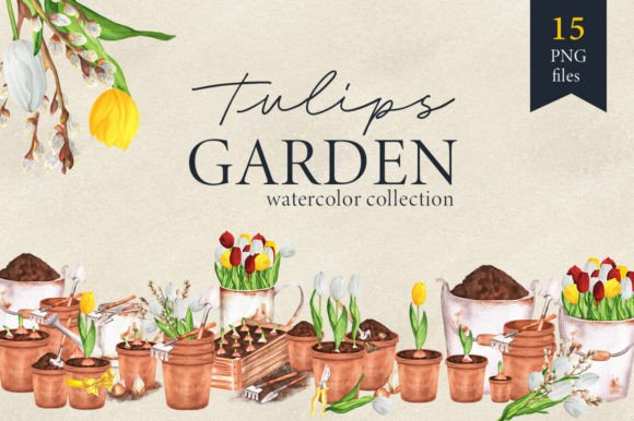 Watercolor Tulips Garden Graphic Illustrations By Elena Valeto