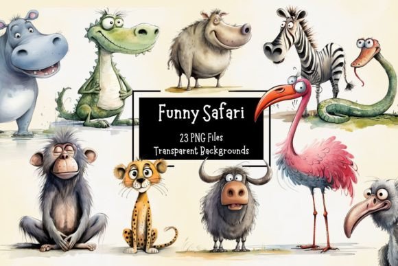 23 PNG Cute and Funny Safari Animal's Grafika Grafika AI Przez Cliptomania Creations
