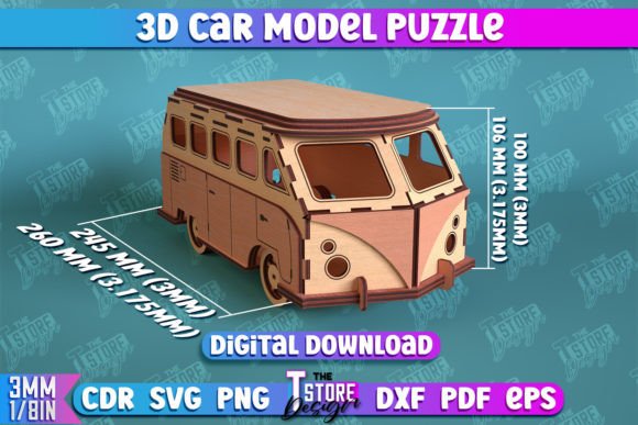 3D Car Model Puzzle | DIY Model Car |CNC Gráfico SVG 3D Por The T Store Design
