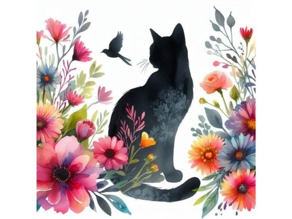 4 Beautiful Black Cat Gráfico Ilustrações para Impressão Por A.I Illustration and Graphics