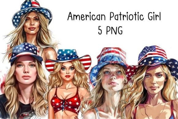 American Patriotic Girl Watercolor Grafik Druckbare Illustrationen Von KIDZ CLOUDS MOCKUP