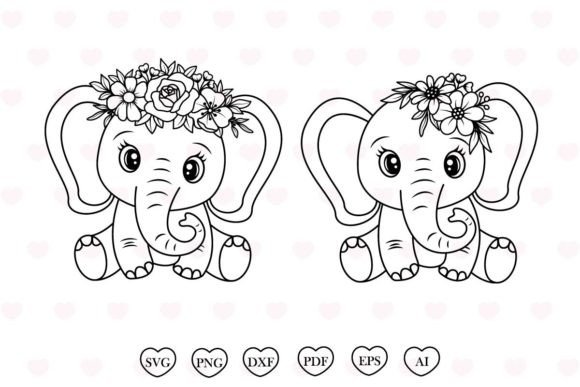 Baby Elephant with Flower Svg Animal Svg Grafika Szablony do Druku Przez Tadashop Design