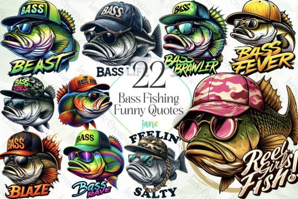 Bass Fishing Funny Quotes Sulimation Gráfico Ilustrações para Impressão Por JaneCreative