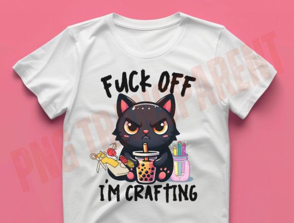 Black Cat PNG, Knitting Crochet Cat Lady Illustration Designs de T-shirts Par DeeNaenon