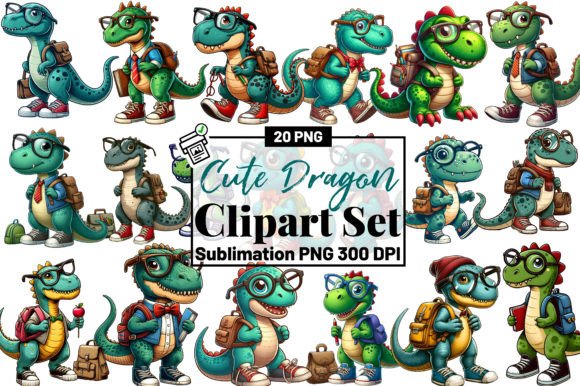 Cute Dragon Sublimation Clipart PNG Set Graphic Illustrations By Tanvir Design Lab