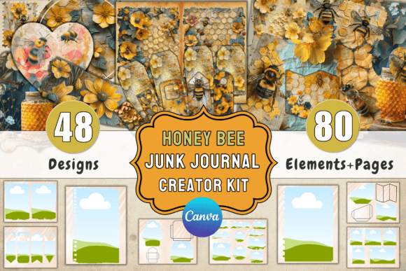 Junk Journal Kit Honey Bees Journal Page Graphic Print Templates By LostDeLucky