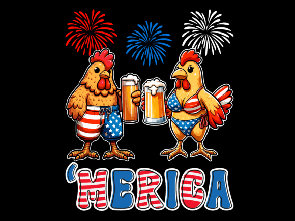Merica Chicken 4th of July Holding Bear Graphic T-shirt Designs By Trendy Creative