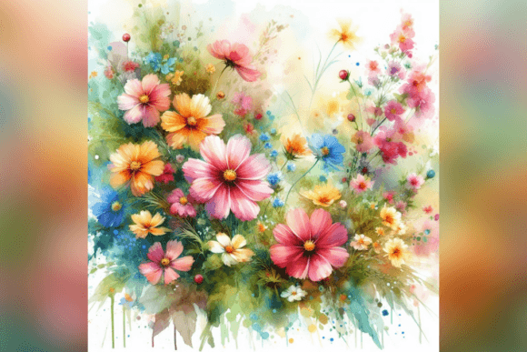 Vibrant Watercolor Flowers Graphic Backgrounds By Endrawsart