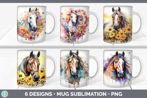 Watercolor Horse Mug Wrap | Sublimation Gráfico Ilustraciones IA Por Enliven Designs