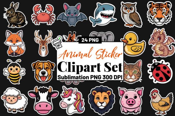 Kawaii Cute Animal Stickers Sublimation Graphic Illustrations By Tanvir Design Lab
