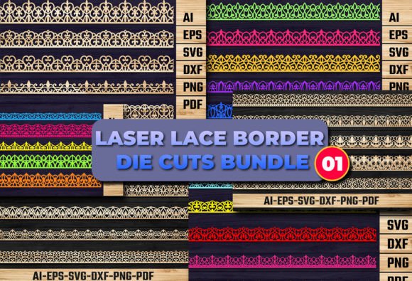 Laser Cut Lace Border Die Cuts Bundle 01 Grafik 3D SVG Von LaijuAkter