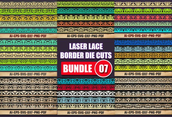 Laser Cut Lace Border Die Cuts Bundle 06 Grafik 3D SVG Von LaijuAkter