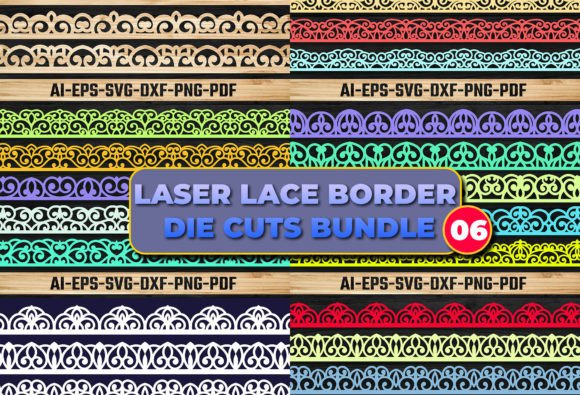 Laser Cut Lace Border Die Cuts Bundle 08 Grafik 3D SVG Von LaijuAkter