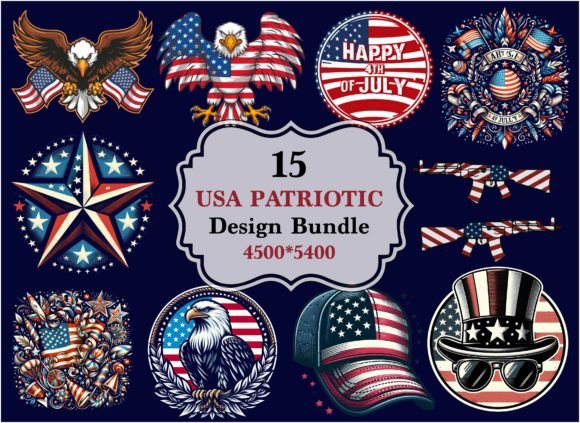 15 Usa Patriotic Sublimation Clipart Grafica Modelli di Stampa Di rathinrone1