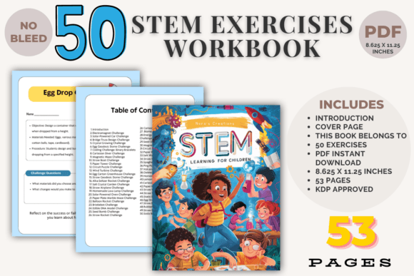 50 STEM Exercises Workbook Ebook Graphic KDP Interiors By Nora as