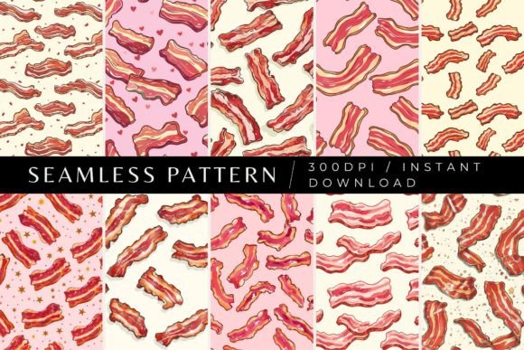Bacon Strips Seamless Patterns Gráfico Patrones de Papel Por Inknfolly