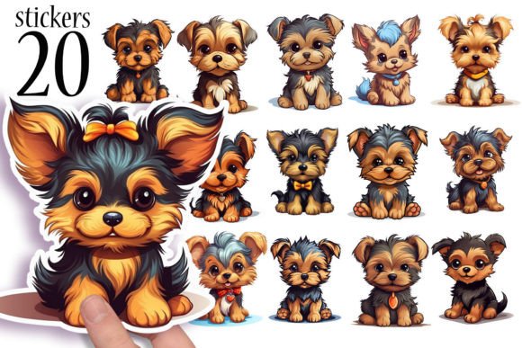 Cute Yorkshire Terrier Puppy Stickers Graphic Crafts By TheDigitalDeli